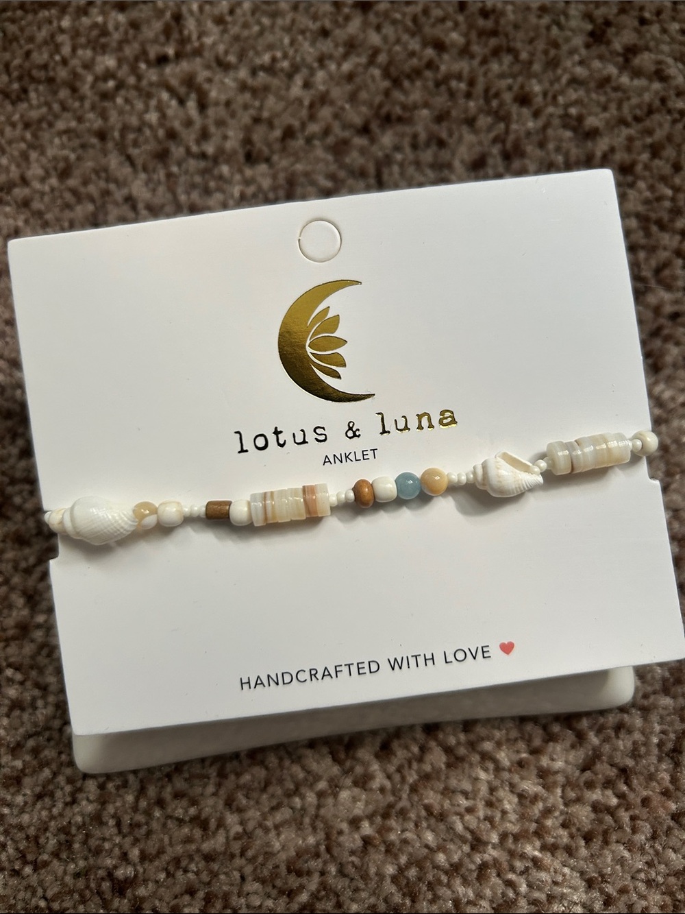 Lotus & Luna White and Beige Beaded Anklet with Shell Accents